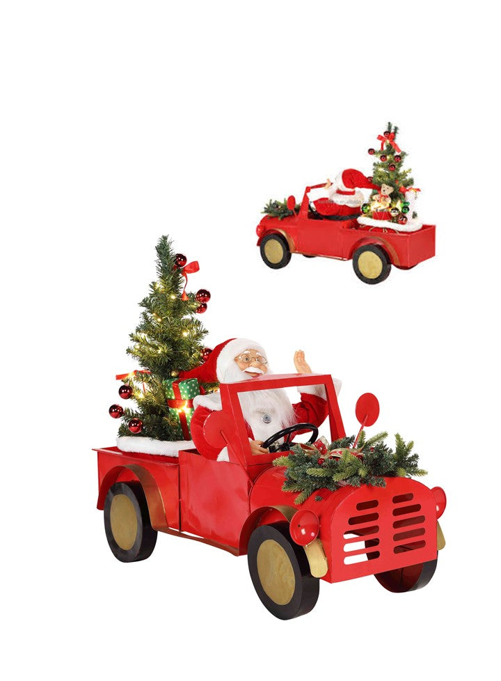 Metal Santa Red Car - 95cm