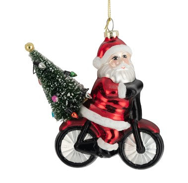 Glass Santa Bike Ornament