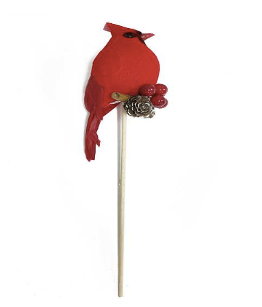 Christmas Cardinal Bird Pick 15cm