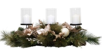 3 Champagne Candle Christmas Table Centrepiece