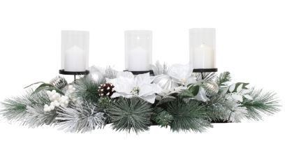 Triple White Candle Christmas Table Centrepiece