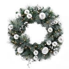 61cm Frosted Pine Wreath Pre Lit