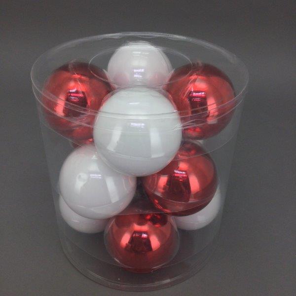 Red and White Glass Baubles