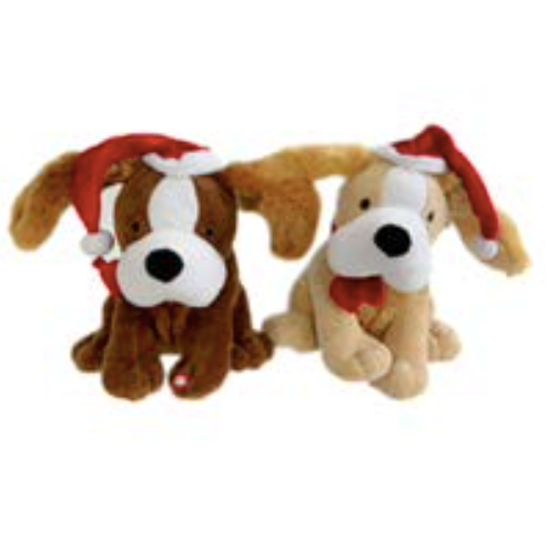Musical dogs singing jingle bells with Santa hat 25cm