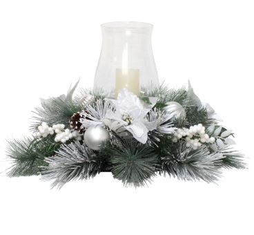 Single White Candle Christmas Table Centrepiece