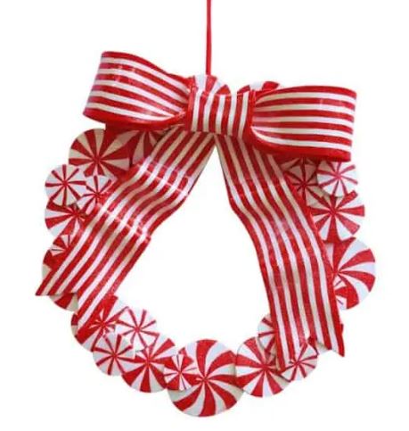 Hanging candy cane wreath
