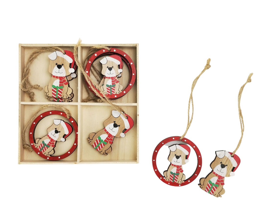 Wooden Dog Ornaments 6-Pack
