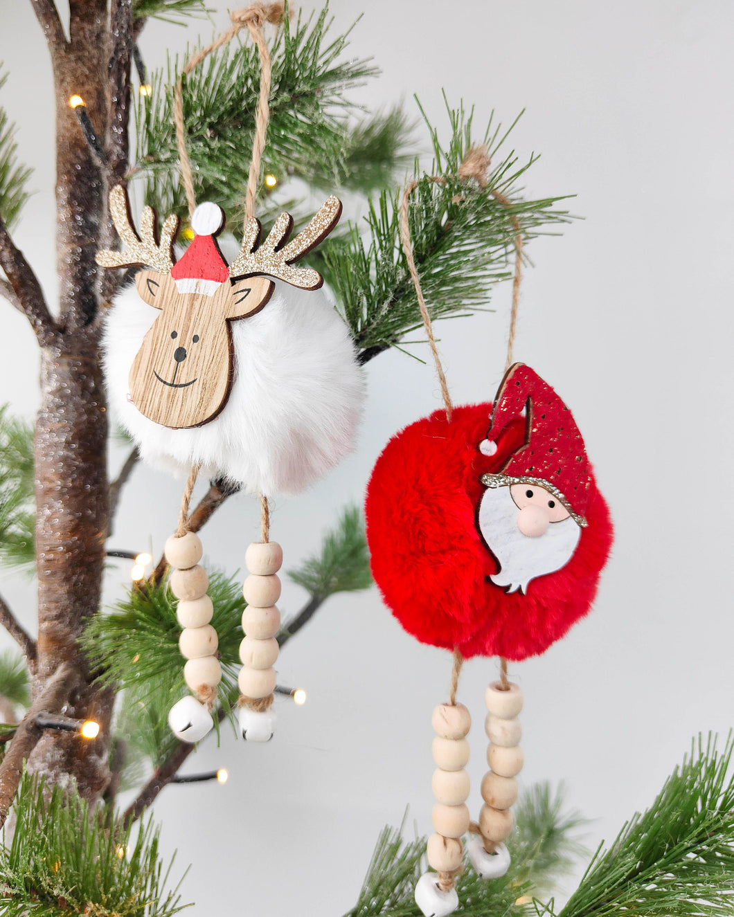 Fluffy Santa & Reindeer Dangly Legs Hanging Decoration 2-Pack