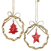 Load image into Gallery viewer, Curly Glitter Wreath with Tree &amp; Star Hanging Decoration 2-Pack
